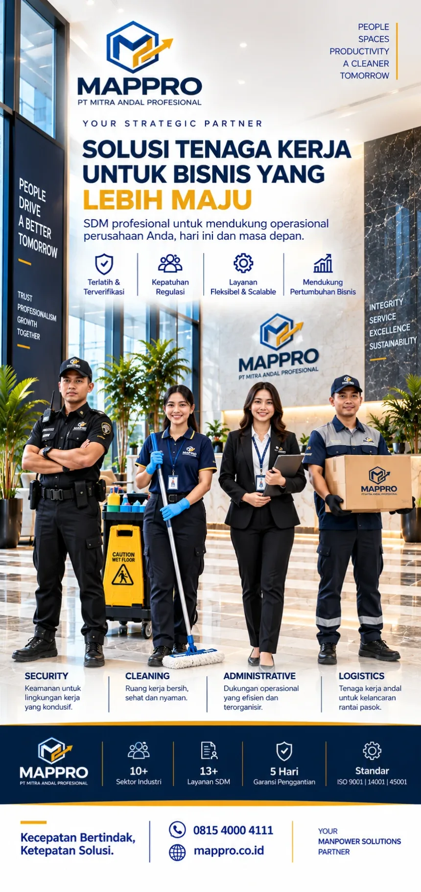 Brosur MAPPRO: security, cleaning, administrative, dan logistics